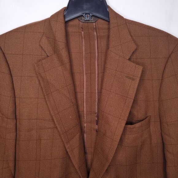 Paul Stuart Blazer Mens 44L Brown Check Super 100 Lambswool Cashmere - Picture 2 of 11